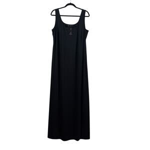 Alex Evenings Vintage Black Beaded Scoop Neck Maxi Slip Dress Size 18W 90s Retro